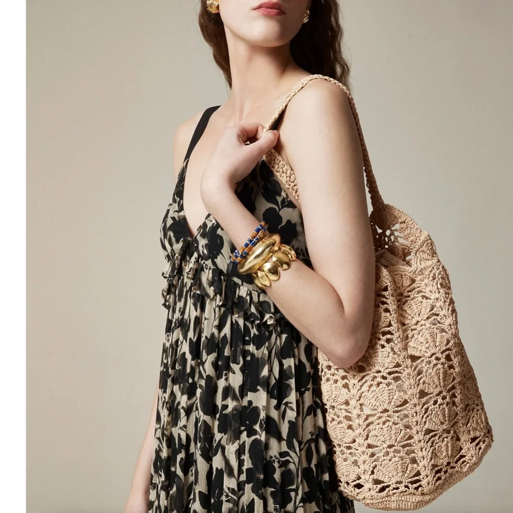 350. J. CREW Handknotted faux-raffia bucket bag $138 Like New - Picture 3 of 6